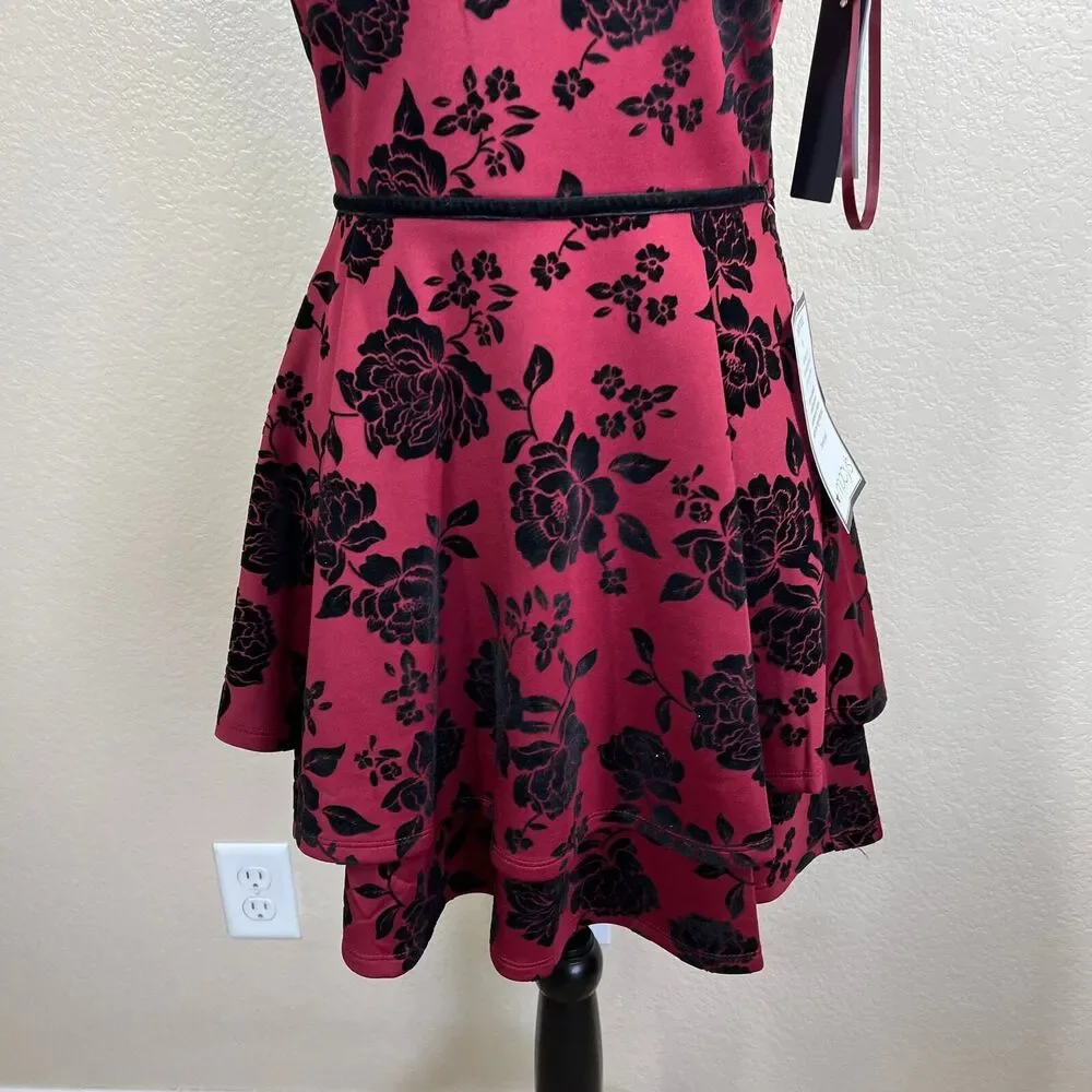 City Studio Burgundy Dress fit flare sleeveless dress size 7/8 baddie streetwear
